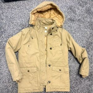 Big boys tan coat w good insulation and hood in perfect condition!